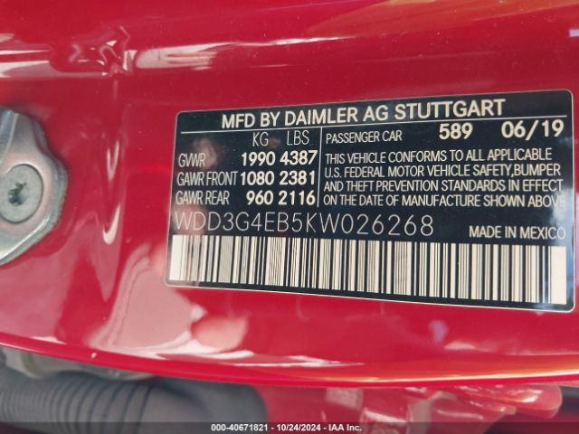 WDD3G4EB5KW026268 Mercedes-Benz A 220