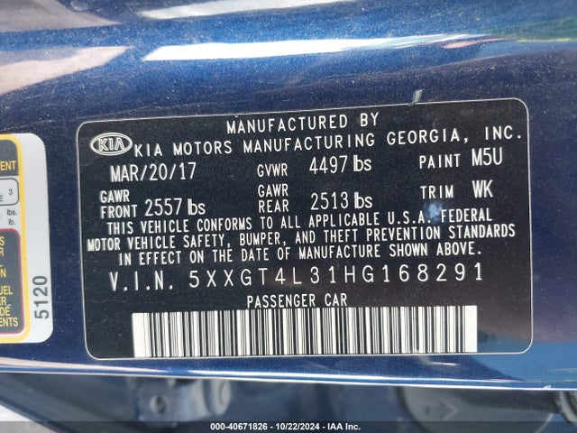 KIA Optima Lx 2017 5XXGT4L31HG168291 Image 9