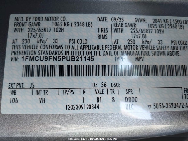 Ford Escape 2023 1FMCU9FN5PUB21145 Image 9
