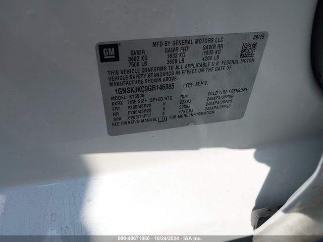 Chevrolet Suburban Ltz 2016 1GNSKJKC9GR146085 Image 9