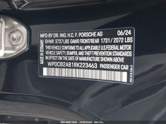 WP0CB2A81RK223463 Porsche 718 Boxster S