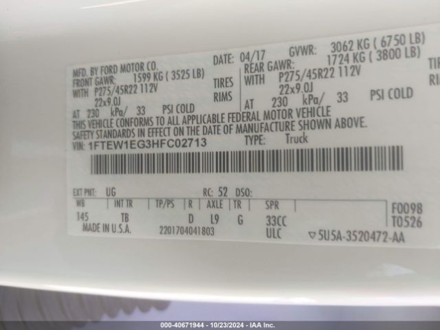 1FTEW1EG3HFC02713 Ford F-150 Limited