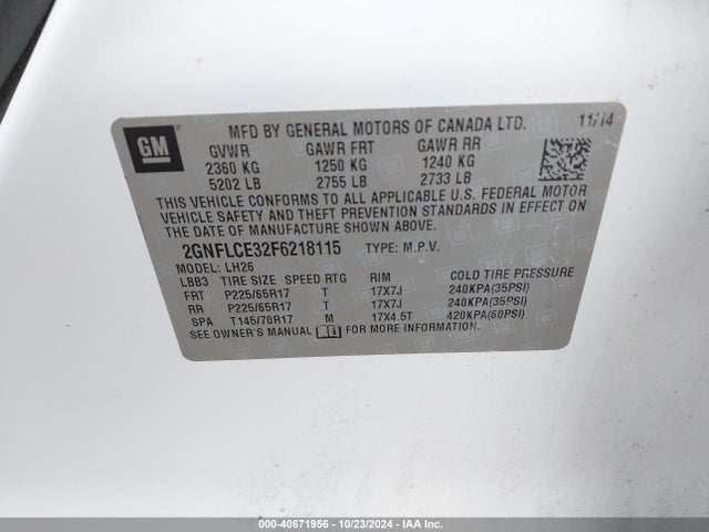 Chevrolet Equinox 2lt 2015 2GNFLCE32F6218115 Image 9