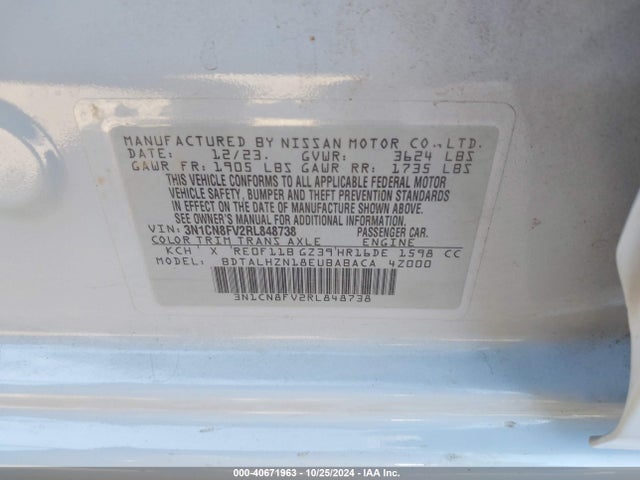 Nissan Versa 1.6 Sr 2024 3N1CN8FV2RL848738 Image 9