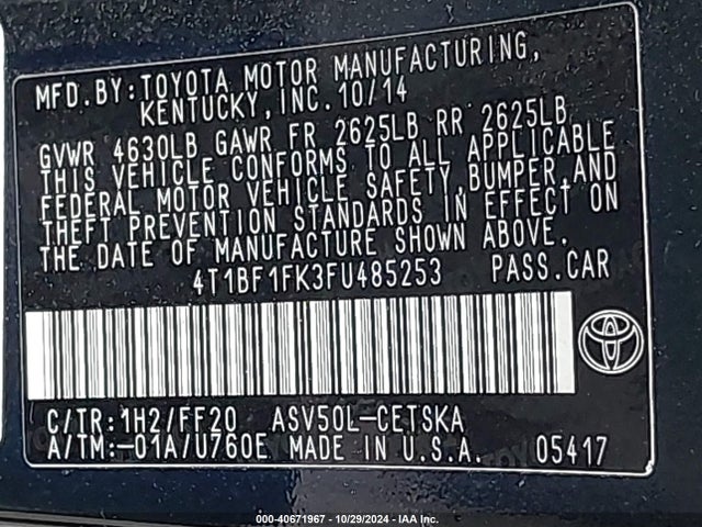 Toyota CAMRY SE 2015 4T1BF1FK3FU485253 Image 9