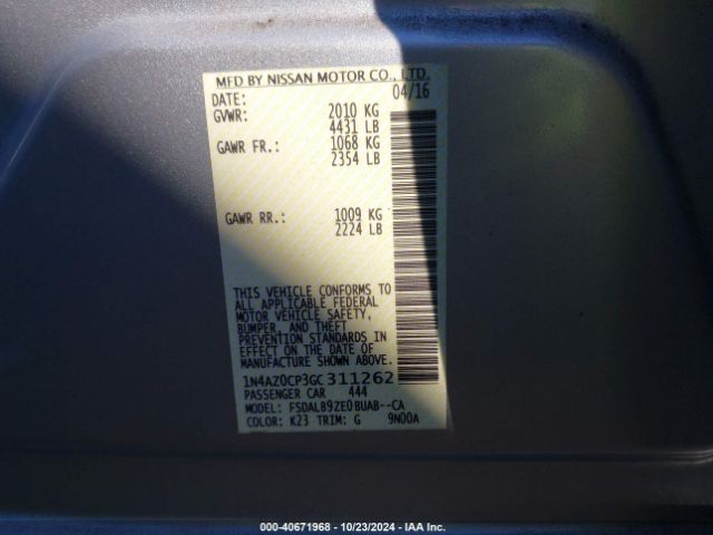 1N4AZ0CP3GC311262 Nissan LEAF S