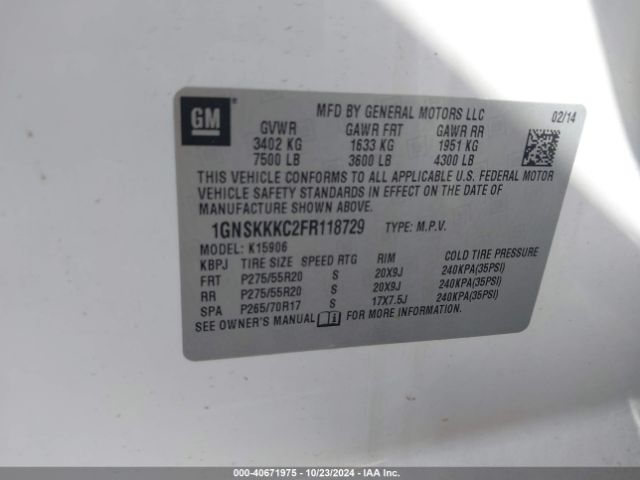 1GNSKKKC2FR118729 Chevrolet Suburban 1500 Ltz