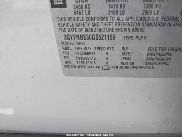 3GYFNBE30GS521159 Cadillac Srx Luxury Collection