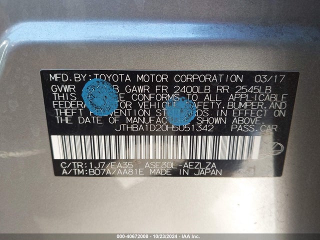 JTHBA1D20H5051342 Lexus IS 200T