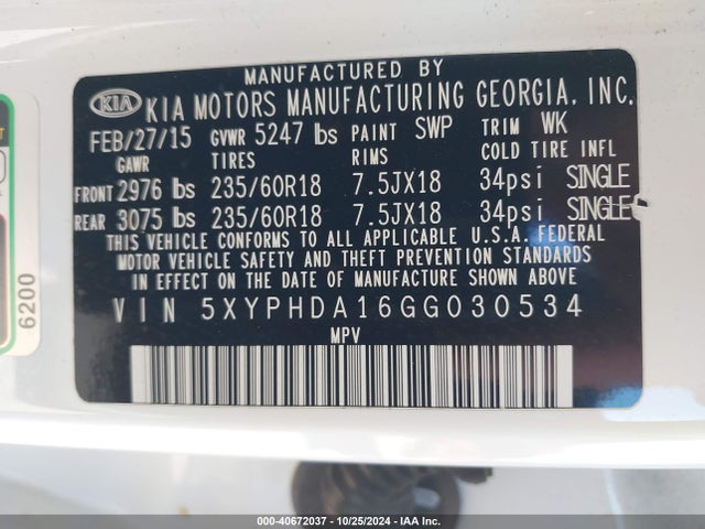 KIA Sorento 2.0t Ex 2016 5XYPHDA16GG030534 Image 9