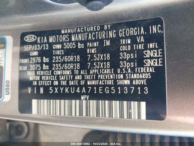 5XYKU4A71EG513713 KIA Sorento Ex V6