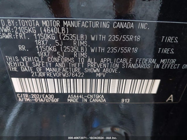 Toyota Rav4 Limited 2015 2T3DFREV0FW376422 Image 9