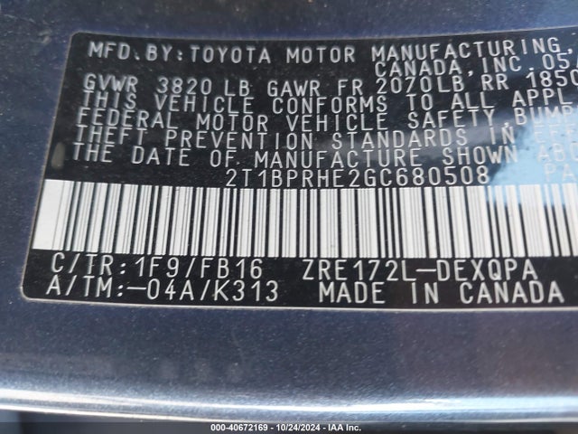 Toyota Corolla Le Eco 2016 2T1BPRHE2GC680508 Image 9