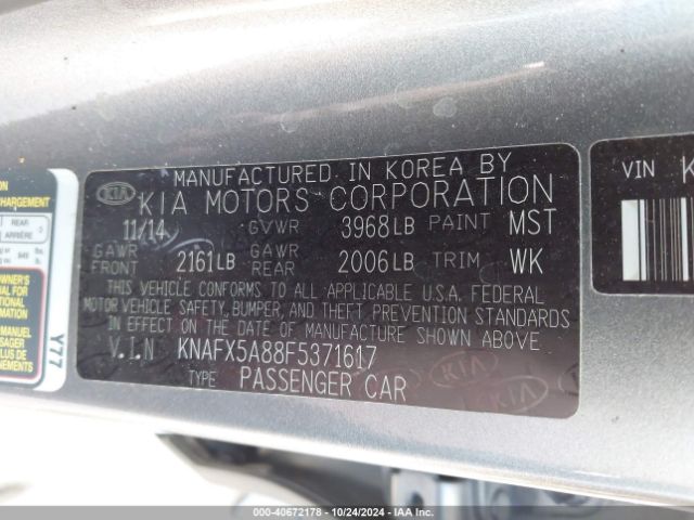 KNAFX5A88F5371617 KIA FORTE EX