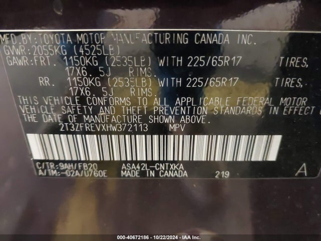 Toyota RAV4 LE 2017 2T3ZFREVXHW372113 Image 9