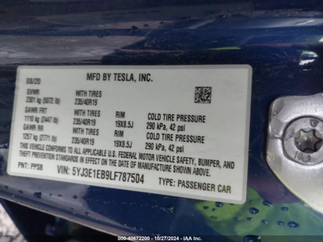 5YJ3E1EB9LF787504 Tesla Model 3 Long Range Dual Motor All-wheel Drive