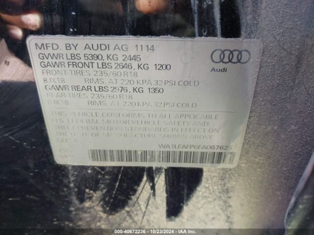 WA1LFAFP6FA067625 Audi Q5 2.0t Premium