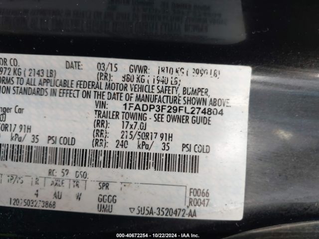 1FADP3F29FL274804 Ford FOCUS SE