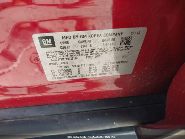 KL4CJ1SM7KB729114 Buick Encore Fwd Sport Touring