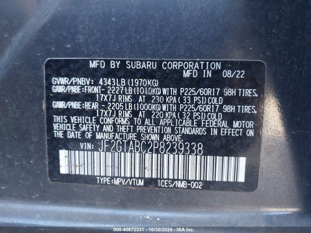 Subaru Crosstrek 2023 JF2GTABC2P8239338 Image 9
