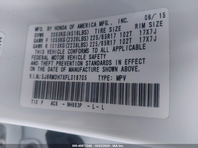 Honda Cr-v Ex-l 2015 5J6RM3H7XFL019705 Image 9