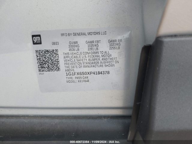 1G1FX6S0XP4184378 Chevrolet Bolt Ev Fwd 2lt
