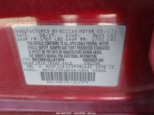 3N1CN8EV3LL811979 Nissan Versa Sv Xtronic Cvt