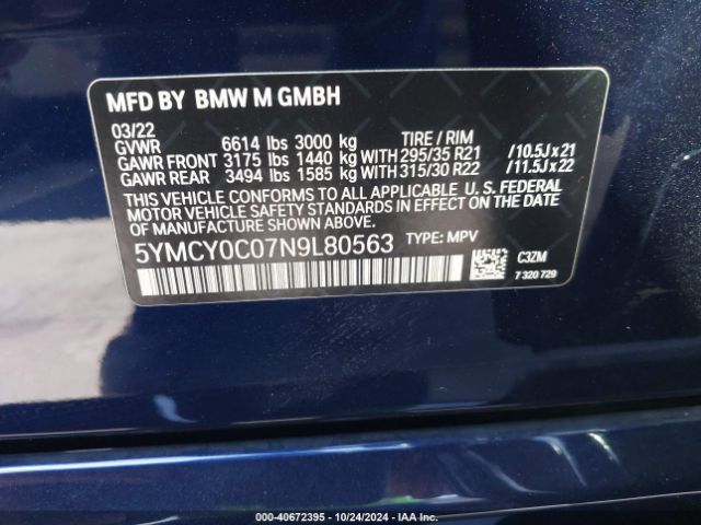5YMCY0C07N9L80563 BMW X6 M