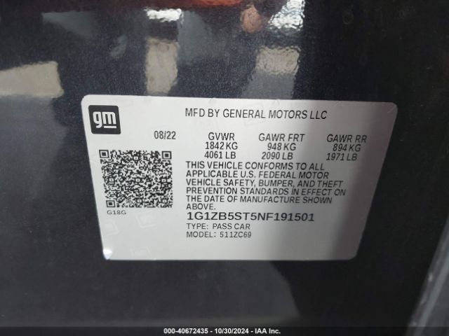 1G1ZB5ST5NF191501 Chevrolet Malibu Fwd Ls