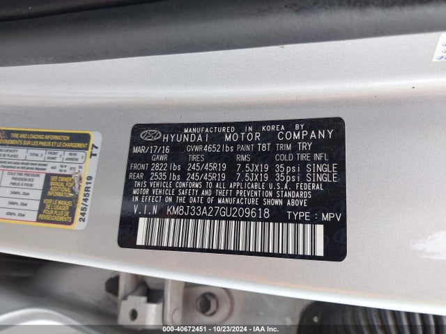 Hyundai Tucson Limited 2016 KM8J33A27GU209618 Image 9