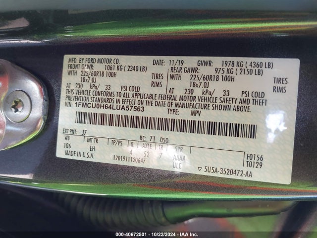 Ford ESCAPE SEL 2020 1FMCU0H64LUA57563 Image 9