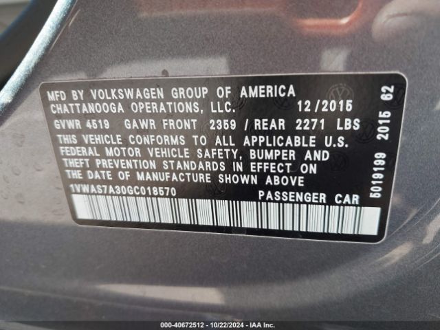 1VWAS7A30GC018570 Volkswagen Passat 1.8t S