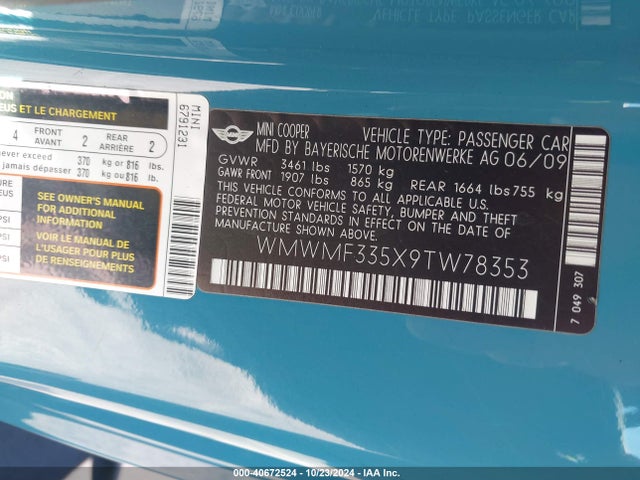 2009 MINI COOPER WMWMF335X9TW78353 Photo 8
