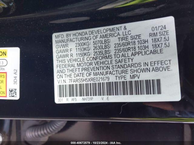7FARS5H5XRE021679 Honda Cr-v Hybrid Sport