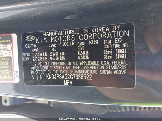 KIA SOUL + 2016 KNDJP3A52G7336522 Image 9