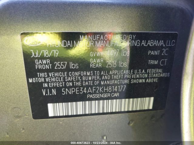 5NPE34AF2KH814177 Hyundai Sonata Sport