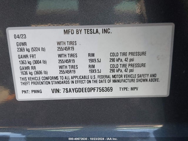 2023 TESLA MODEL Y 7SAYGDEE0PF756369 Photo 8
