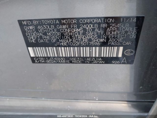 JTHBE1D22F5017596 Lexus IS 350
