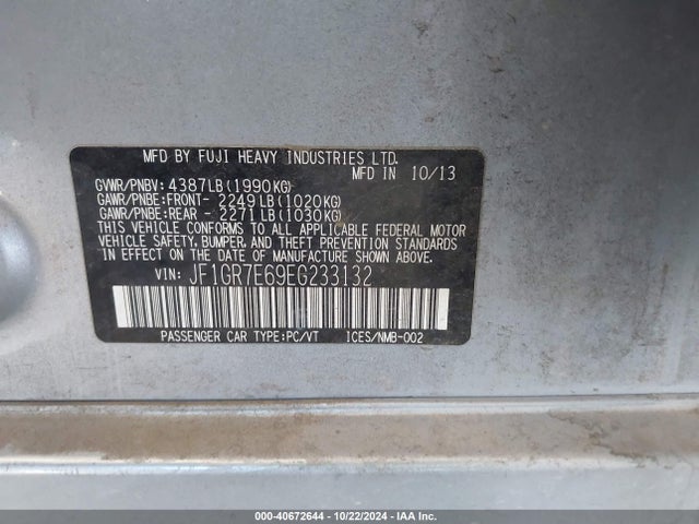 Subaru Impreza Wrx Limited 2014 JF1GR7E69EG233132 Image 9