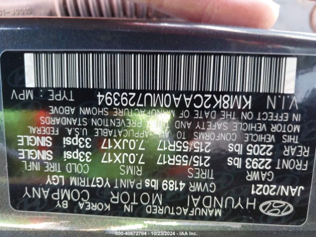 KM8K2CAA0MU729394 Hyundai Kona Sel