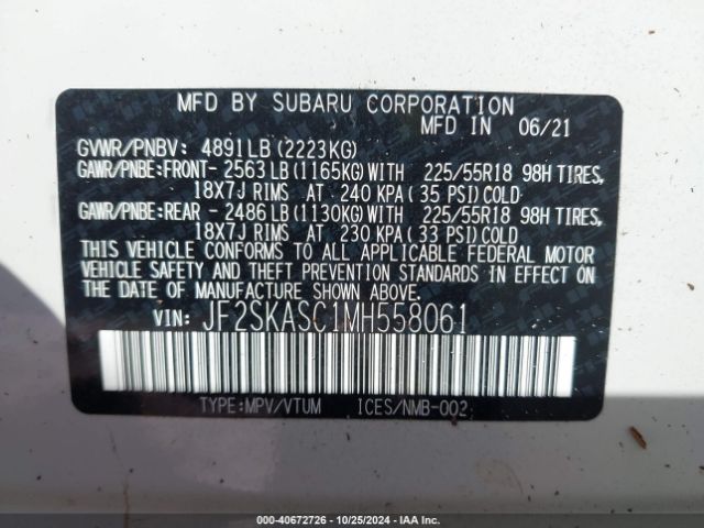 JF2SKASC1MH558061 Subaru Forester Limited