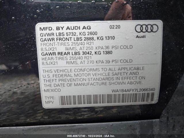 WA1B4AFY7L2066340 Audi Sq5 Premium Plus Tfsi Quattro Tiptronic