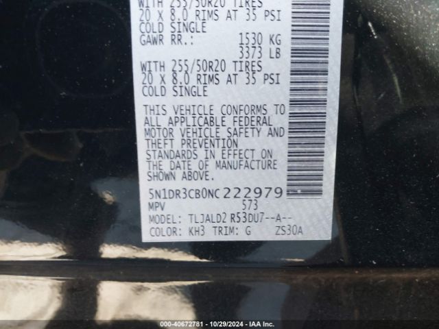 5N1DR3CB0NC222979 Nissan Pathfinder Sl 2wd