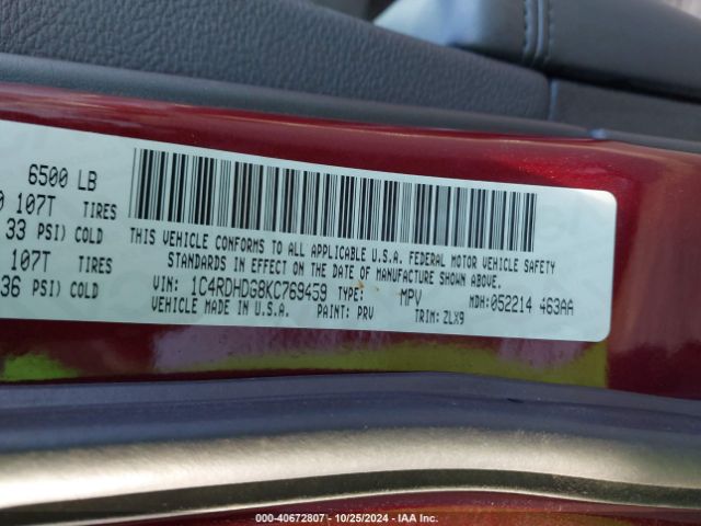 1C4RDHDG8KC769459 Dodge Durango Gt Plus Rwd
