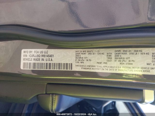 1C4RJJBG1M8145401 Jeep Grand Cherokee L Limited 4x2