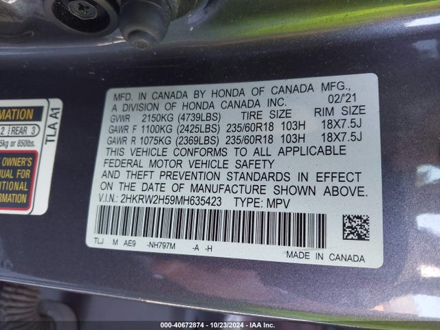 Honda Cr-v Awd Ex 2021 2HKRW2H59MH635423 Image 9