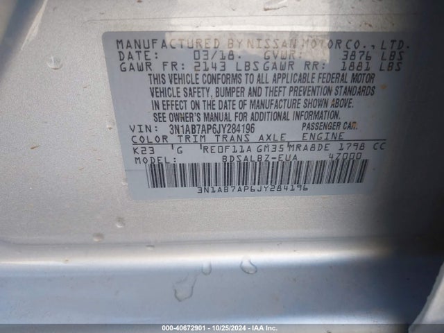 Nissan SENTRA S 2018 3N1AB7AP6JY284196 Image 9