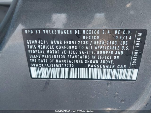 3VW2K7AJ2FM217720 Volkswagen Jetta 2.0l S