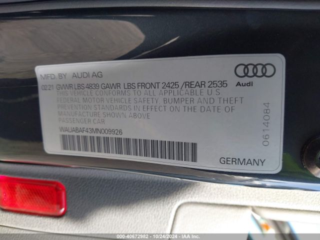 WAUABAF43MN009926 Audi A4 Premium 40 Tfsi Quattro S Tronic