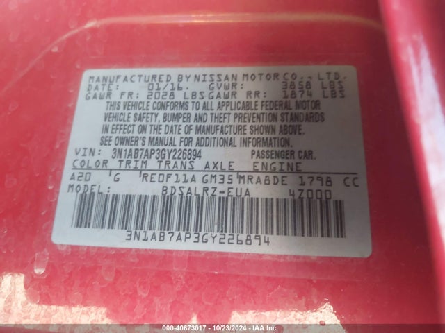 Nissan SENTRA SR 2016 3N1AB7AP3GY226894 Image 9